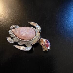 Vintage FRACOIS Signed Tortoise Luciye Center And Rhinestones Eyes Pink Clear